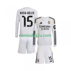 Camisolas de futebol Real Madrid Arda Guler 15 Criança Equipamento Principal 2025/26 Manga Comprida